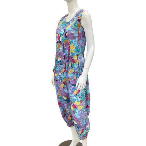 Vintage 80’s Tropical Parrot Print Indian Cotton Jumpsuit By Honors, Small - Picture 6 of 7